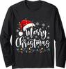 Merry Christmas Lights Santa Hat Family Holiday Festive Unisex Long Sleeve Tee