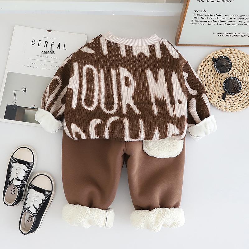 

Новый осенне-зимний флисовый комплект толстовки для мальчиков 2024 - Повседневная, стильная, утепленная зимняя одежда для детей. 110cm темно-коричневого