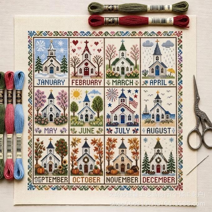 Seasonal 12-Month Cross Stitch Kit Set