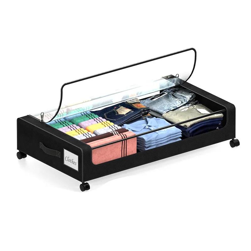 Under Bed Storage with Lockable Wheels Visible Window Under Bed Metal Drawers Large capacity Zipper Closure Home Organization