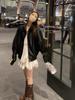 2025 Women's Retro Faux Leather Motorcycle Jacket - Short, Loose Fit with Zipper and Lapel