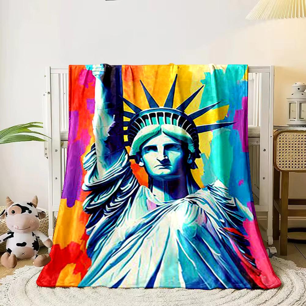 Colorful Statue of Liberty Art Design Flannel blanket for bedroom, living room, sofa, and nap sofas