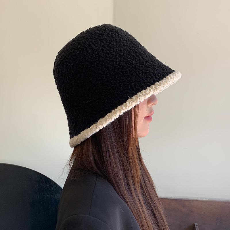Warm Hat for Women Japanese Style Simple Solid Color Knitted Fisherman Hat Showing Face Small Chenille Casual Ear Protection Basin Hat