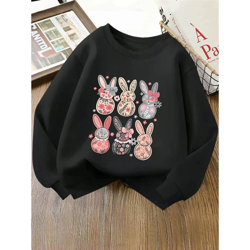 Kids Sweatshirt,Crewneck Sweatshirt Featuring a Floral Bunny Design,Machine Washing,Sportswear And Casual Attire,Softness And Comfort for Kids