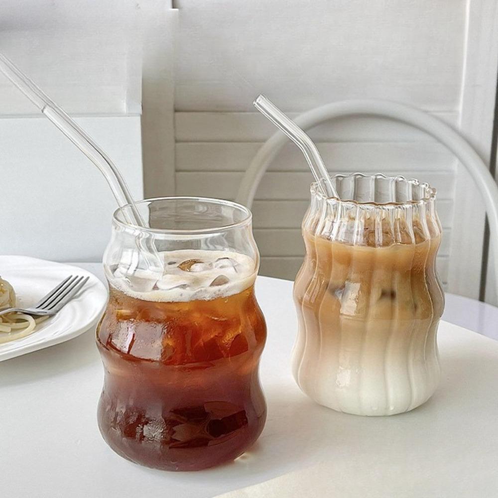 Vertical cloud glass thickened transparent with straw cup household breakfast milk juice cup