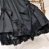 Fashion Women's Japanese Style Dull Black Long Dress High-Waisted Bow Spliced Lace A- Line Mid-Length Skirt Female
