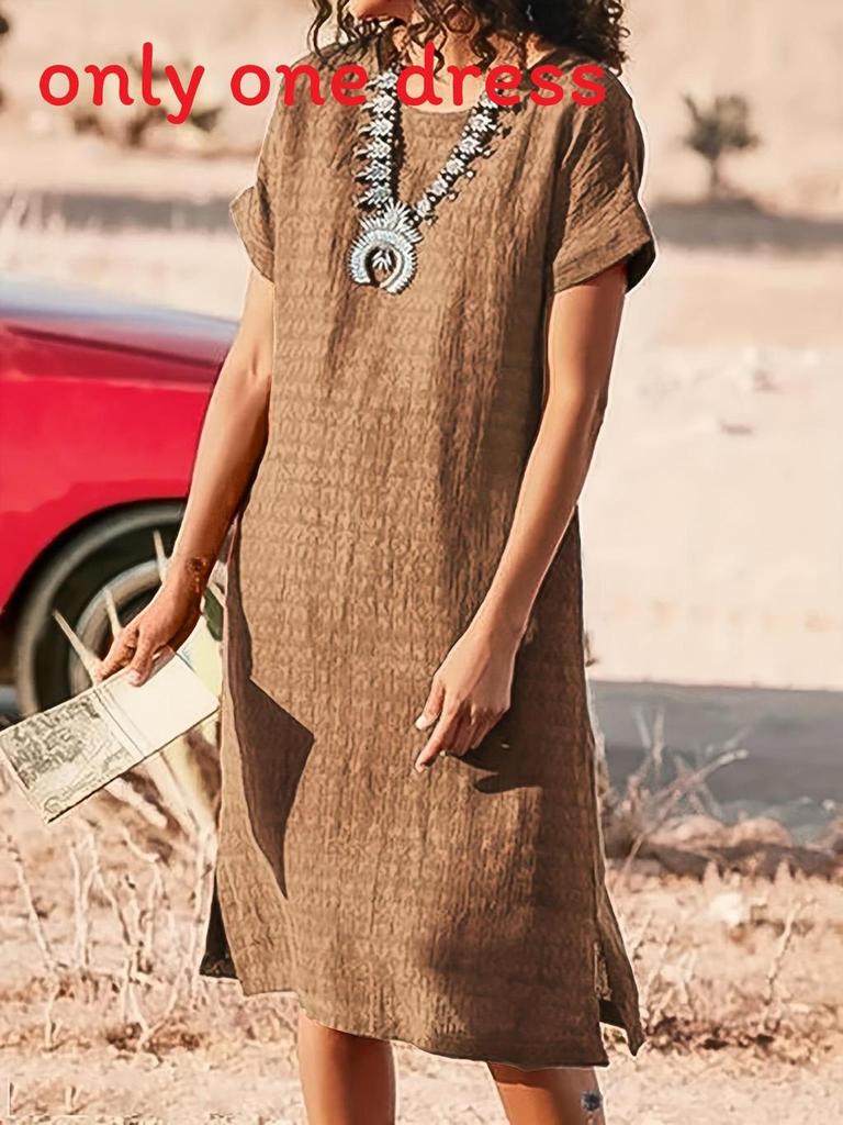 Casual Short Sleeve Dress With Spliced Polyester Fabric For Women Spring 2022