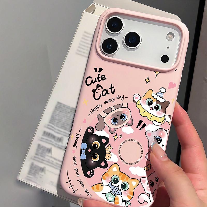 

Cute Star Fruit Cat Pattern Shockproof Light Pink Silicone Phone Case For iPhone 17 16 15 14 13 12 11 Pro Max 16 Plus Air Cover iPhone 11 Pro Max