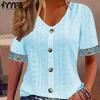 Women's Fashion Casual Summer Spring Solid Color Print Short Sleeve V-Neck Blouses & Shirts