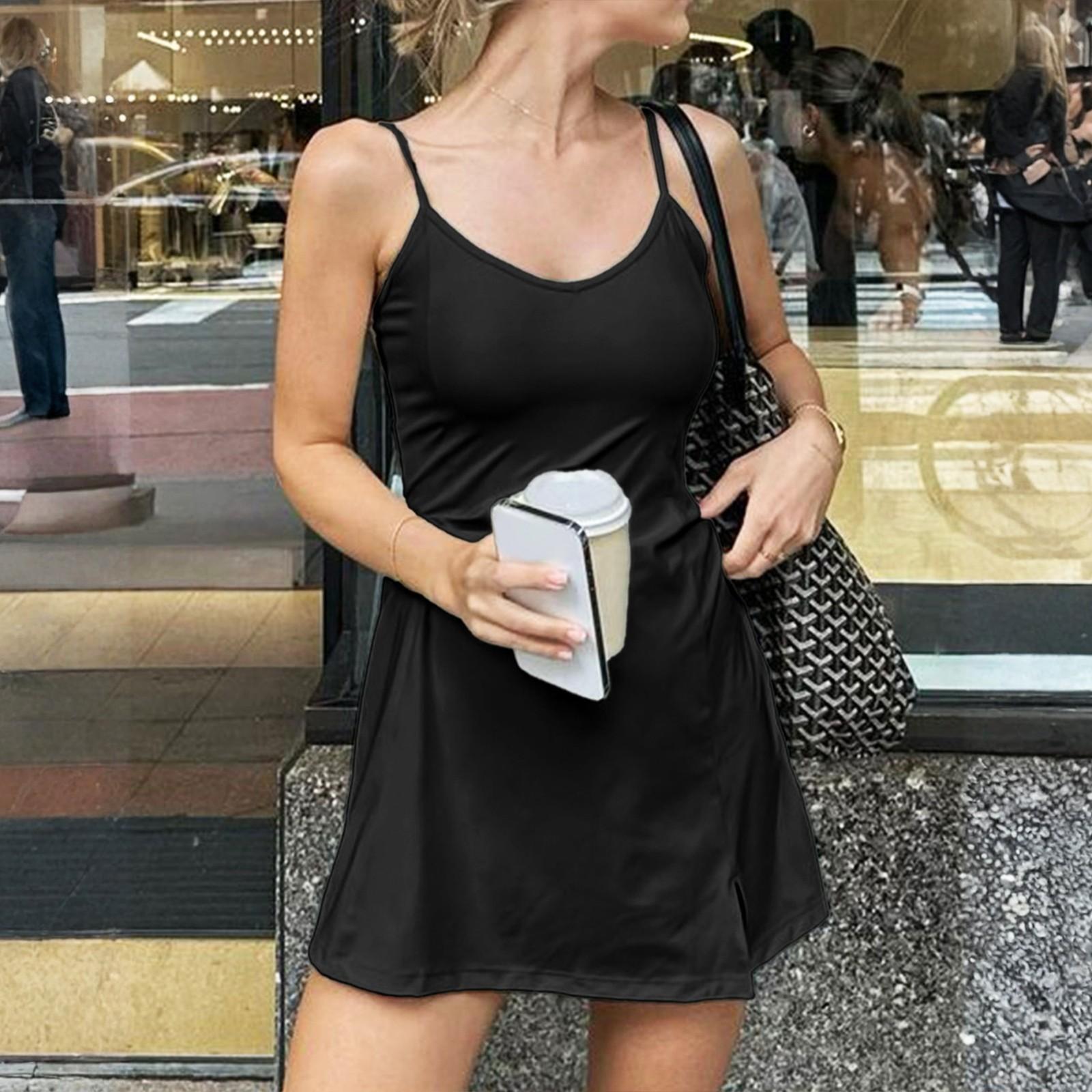 

Женское модное и сексуальное платье на подтяжках однотонной расцветки M чёрный