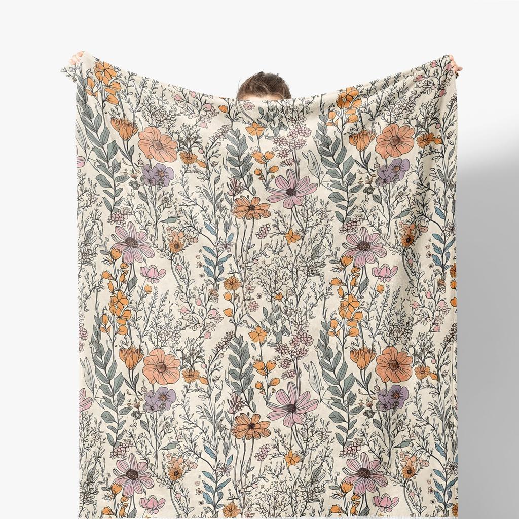 Vintage Flower Blanket Birthday Christmas for Women Girl Gift Spring Floral Blanket Soft Cozy Plush Flannel Fleece Throw Blanket