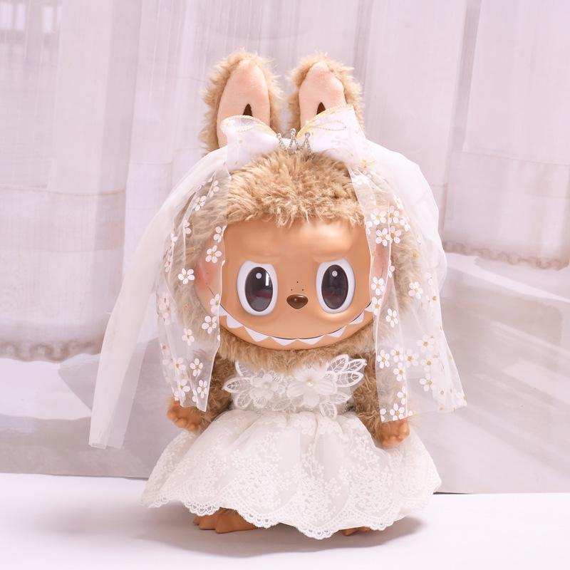 38cm Labubu Plush Doll Casual Outfit Set with Hat (Clothes Only)