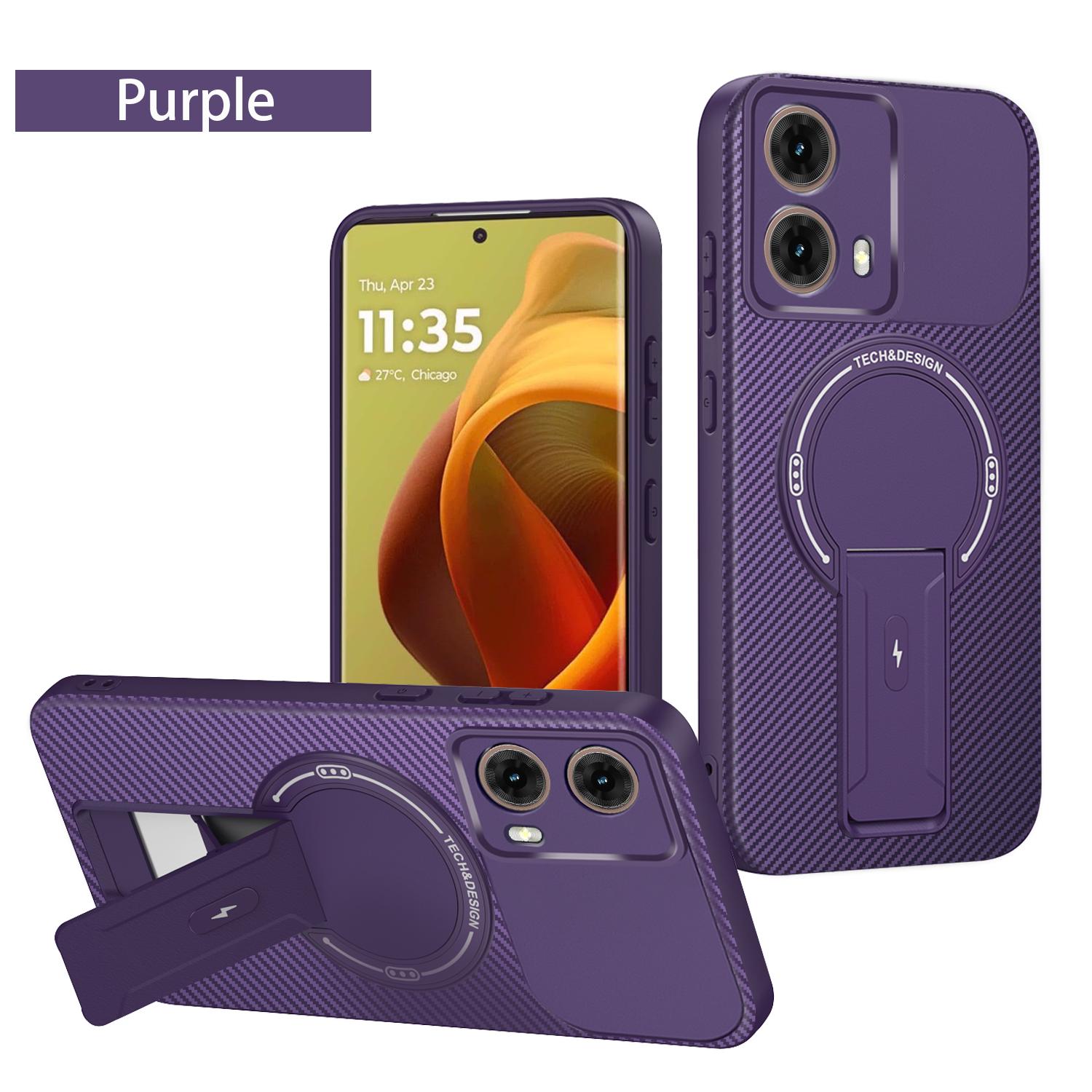

Luxury Phone Holder Carbon Fiber Texture Case for Motorola Moto G85 S50 Neo 5G Original Magnetic Wireless Charging Protect Cover Motorola S50 Neo фіолетовий