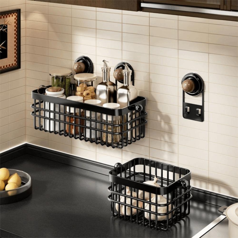 Suction Cup Hanging Kitchen Baskets Grid Design Hanging Onion Storage Box  Vegetable