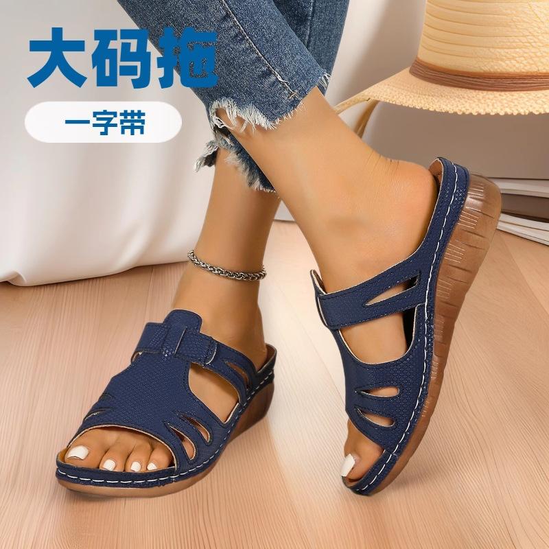Summer thick-soled wedge slippers women's shoes hollow fish mouth wedge heel thick-soled slippers