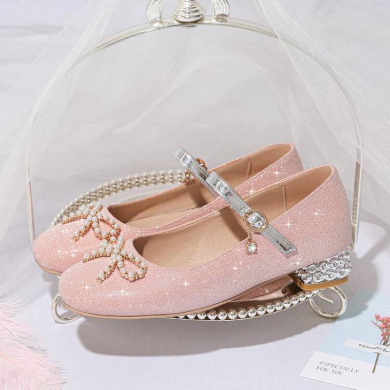 New British girls' student shoes rhinestone non-slip soft-soled buckle girls' princess shoes medium and older children's shoes children's single shoes