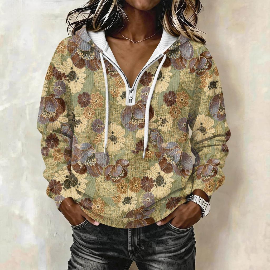 Women's Vintage Print Hoodie Pullover Sweatshirt Long Sleeve with Top