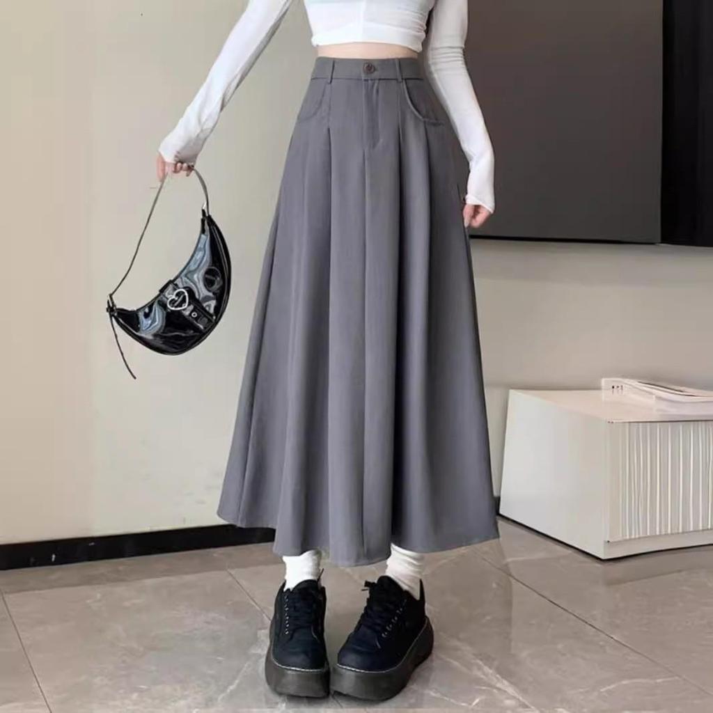 Women's High-Waist A-Line Skirt - Spring/Autumn Korean Style