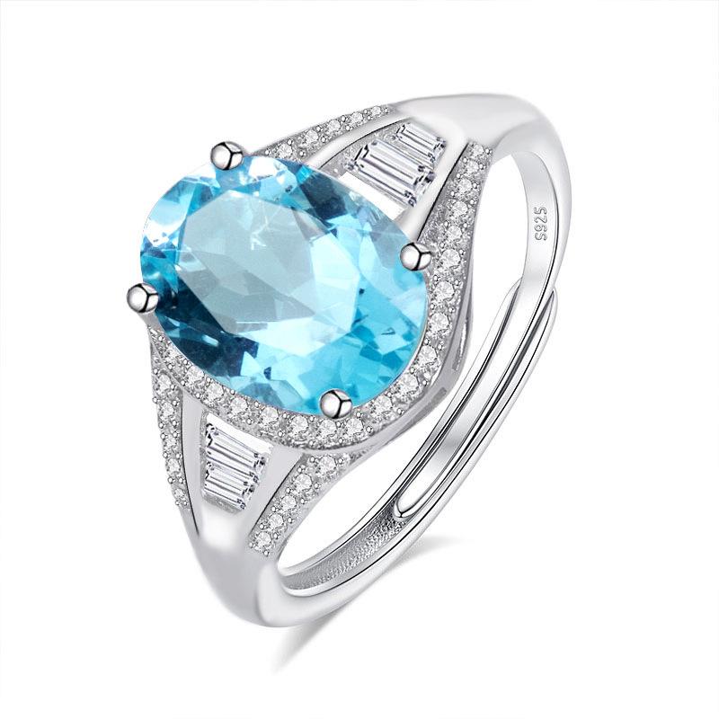 S925 Sterling Silver Ring Women's Inlaid 8 * 10mm Natural Crystal Stone Topaz High Sense Ring Elegant Ladies Jewelry