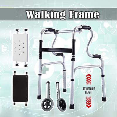 Foldable Elder Walking Frame Adjustable Curve Handle Lightweight Walker Aid Frame Medical Rehabilitation Training Bracket