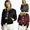 Women's Stand Collar Long Sleeve Bomber Jacket Slim Fit Solid Zip Up Casual Short Outerwear Coat