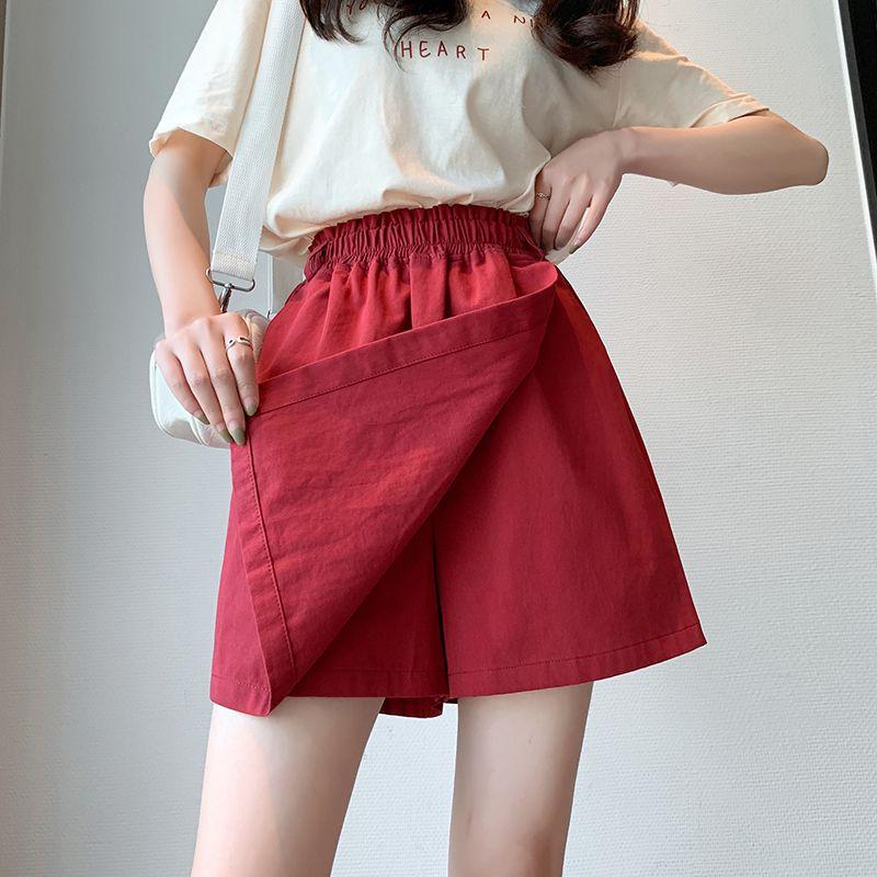

Plus Size Women s Clothing Chubby Girl Student Elastic High Waist Wine Red Summer New Loose A- line Wide Leg Casual Culotte Fashion Burgundy 3XL