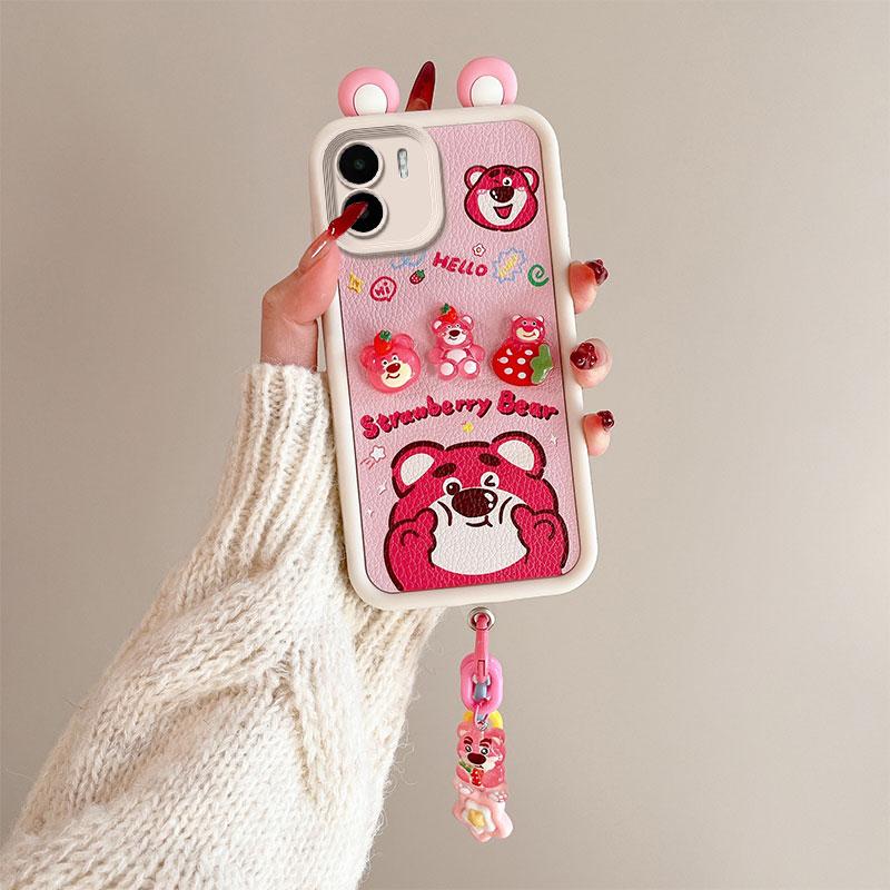 KEYSION Cute Ear 3D Cartoon Case for Redmi 13C 4G 5G with Bracelet Soft Silicone Shockproof Phone Cover for Xiaomi POCO C65