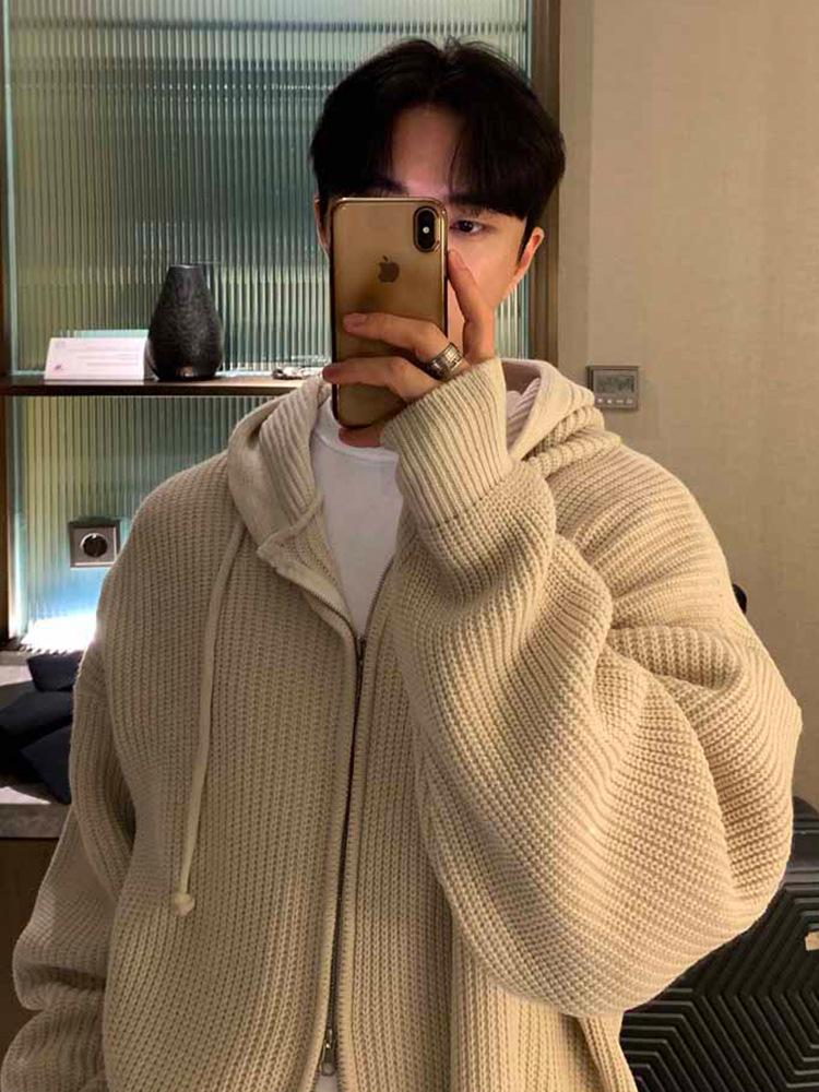 Herren Herbst/Winter Trendiger Vielseitiger Einfarbiger Kapuzenpullover Cardigan