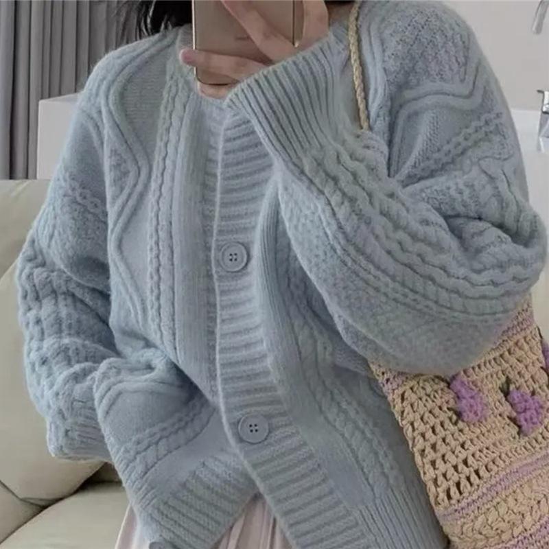 Желтый вязаный кардиган женский свободный джемпер хаки верхняя одежда свитера свитер Y2k пальто One Size синий 3198₽