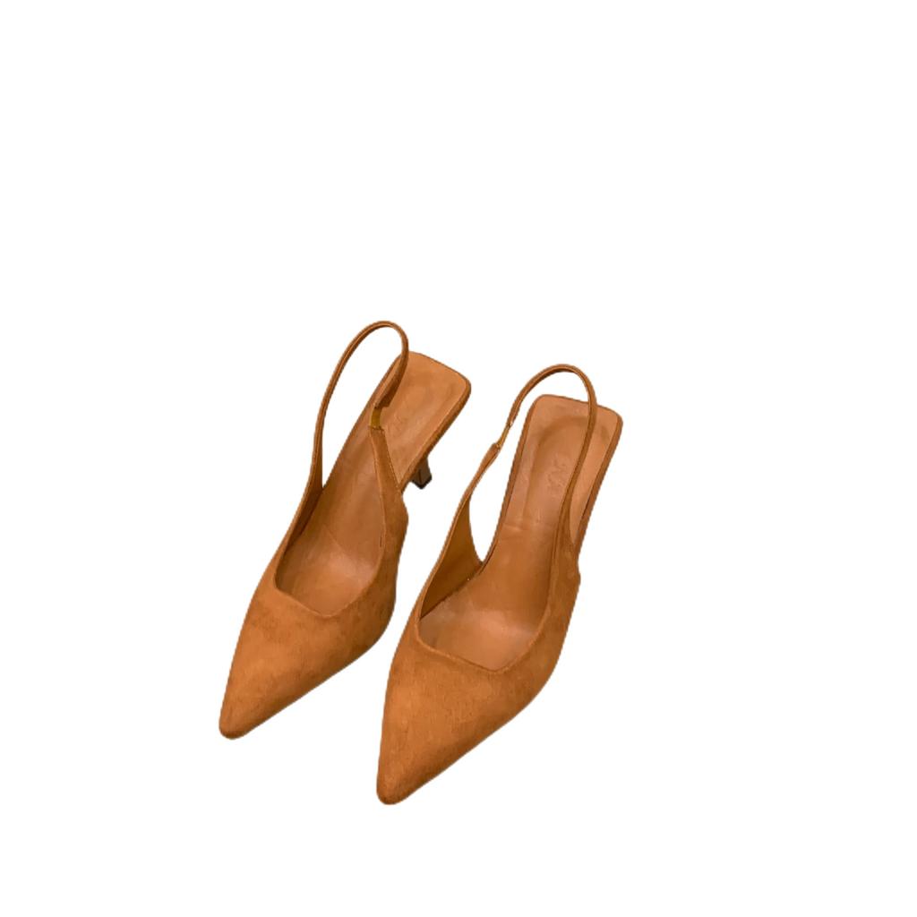 Niche French high-heeled black bag head sandals fairy shoes 2025 new spring and summer pointed temperament single shoes