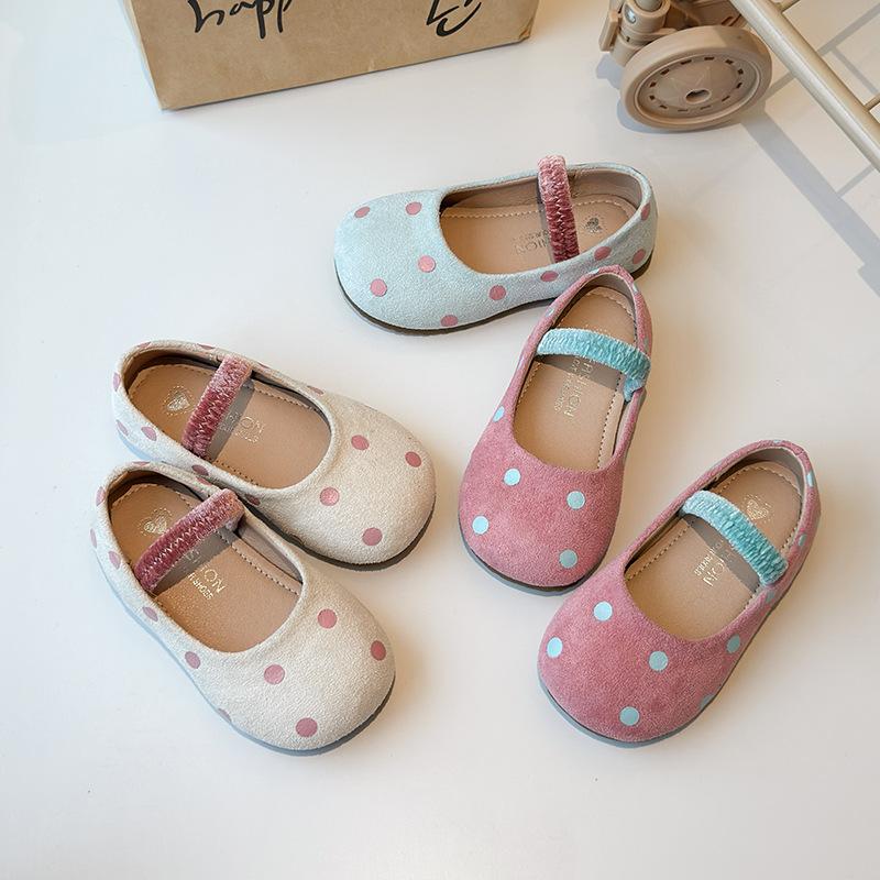 Girls Ballet Flats Princess Velvet Spotted Mary Jane Shoes Baby Girl Child Chic Candy Color Spring Casual Shoes with Elastic