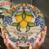 2D Lemon Art Round Aluminum Sign 7.8 Inch Mediterranean Home Kitchen Cafe Wall Decor Plate