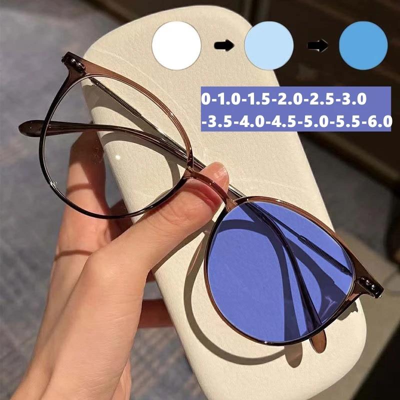 

Круглая оправа фотохромные очки модные очки для близорукости мужские и женские роскошные меняющие цвет готовые степени близорукости
