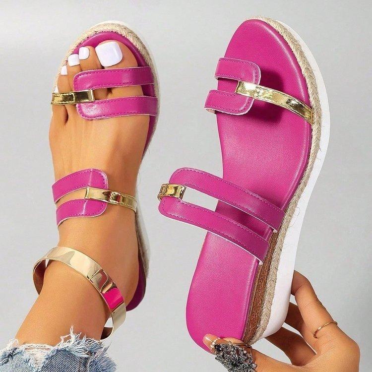 2025 New Plus Size Gladiator Slides Women - Multicolor Jute Wedge Sandals with Pointed Toe, Wide Width Boho Summer Shoes for Casual Outdoor Wear