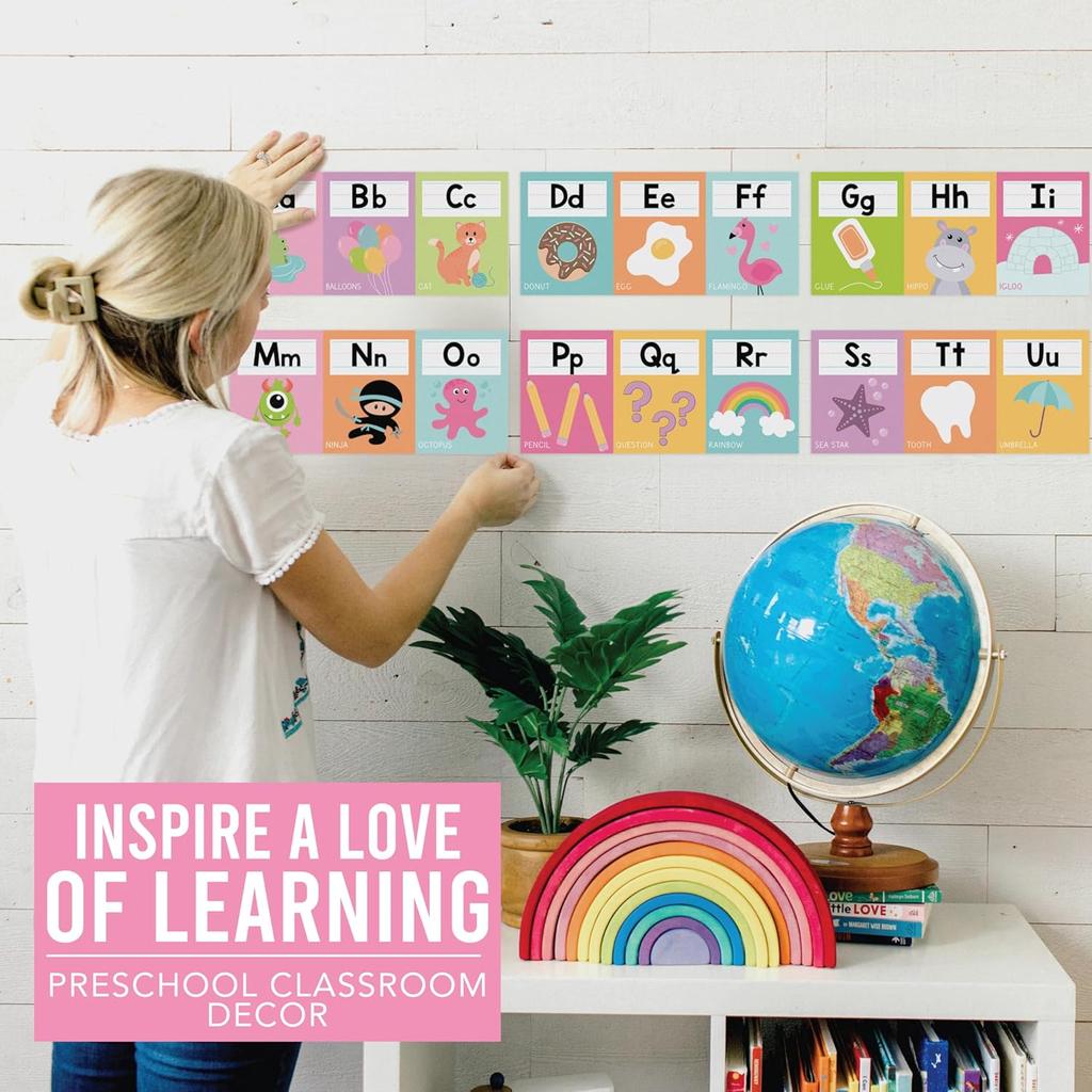 Hadley Designs Alphabet for Classroom Wall - ABC Letters and Numbers Posters for Preschool and Kindergarten - Alphabet Line for Classroom Decor and