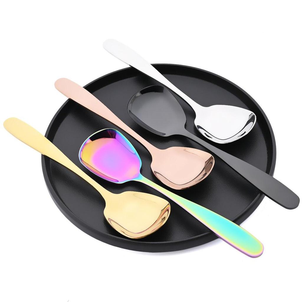 1Pcs 304 Stainless Steel Rice Serving Spoon Gold Square Spoon Ladle Dessert Ice Cream Table Spoon for Party Restaurant Kitchen Dinnerware