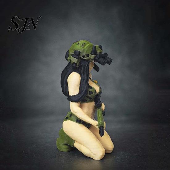 Realistic Soldier Statues 3D Printed Tactical Beauty Desktop Ornament, Mini Figurine, Office Desk Decorations Female Figurine with Military