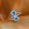 Fashion Double Love Heart Aqua Blue Cubic Zirconia Rings For Women Engagement Jewelry Rings For Girlfriend Anniversary Gift