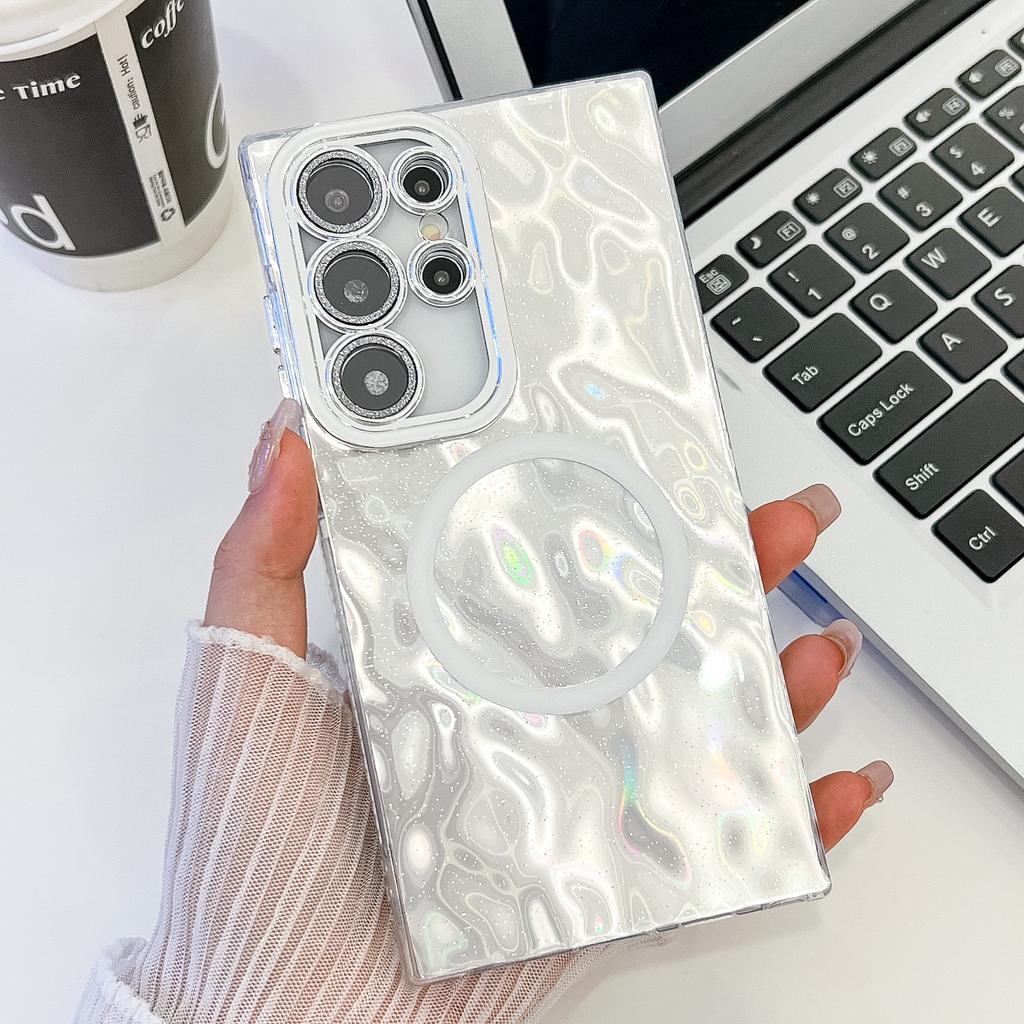 Electroplating glitter lens film wrinkle pattern magnetic attraction suitable for Samsung S25Ultra mobile phone case S24 anti-drop A56