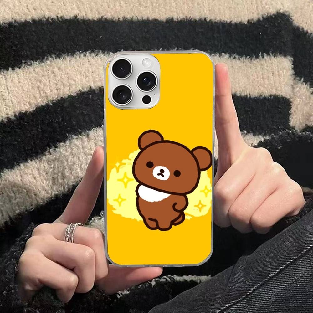 Cartoon Rilakkuma Bear For iPhone 17 16 15 14 13 12 11 Plus Pro Max Satin Colorful glossy surface Phone Case