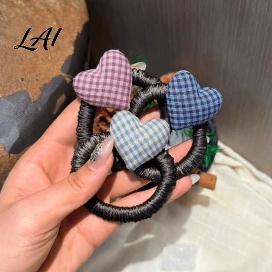 Ponytail Holder High Elasticity Hair Rope Plaid Heart Decor Tie School Uniform Elastic Pleated Tie Band No Scalp Strangling Accessories for