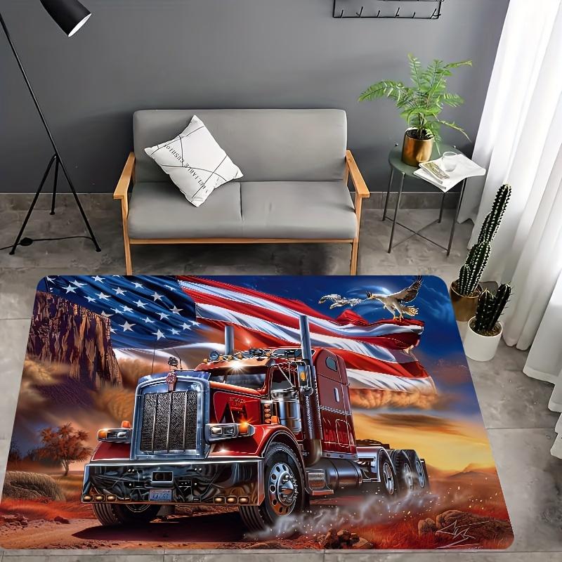 American Flag Truck Mat, Soft Indoor Welcome Mat, Machine Washable, Patriotic Bedroom Living Room Decor, Cozy Home Accent