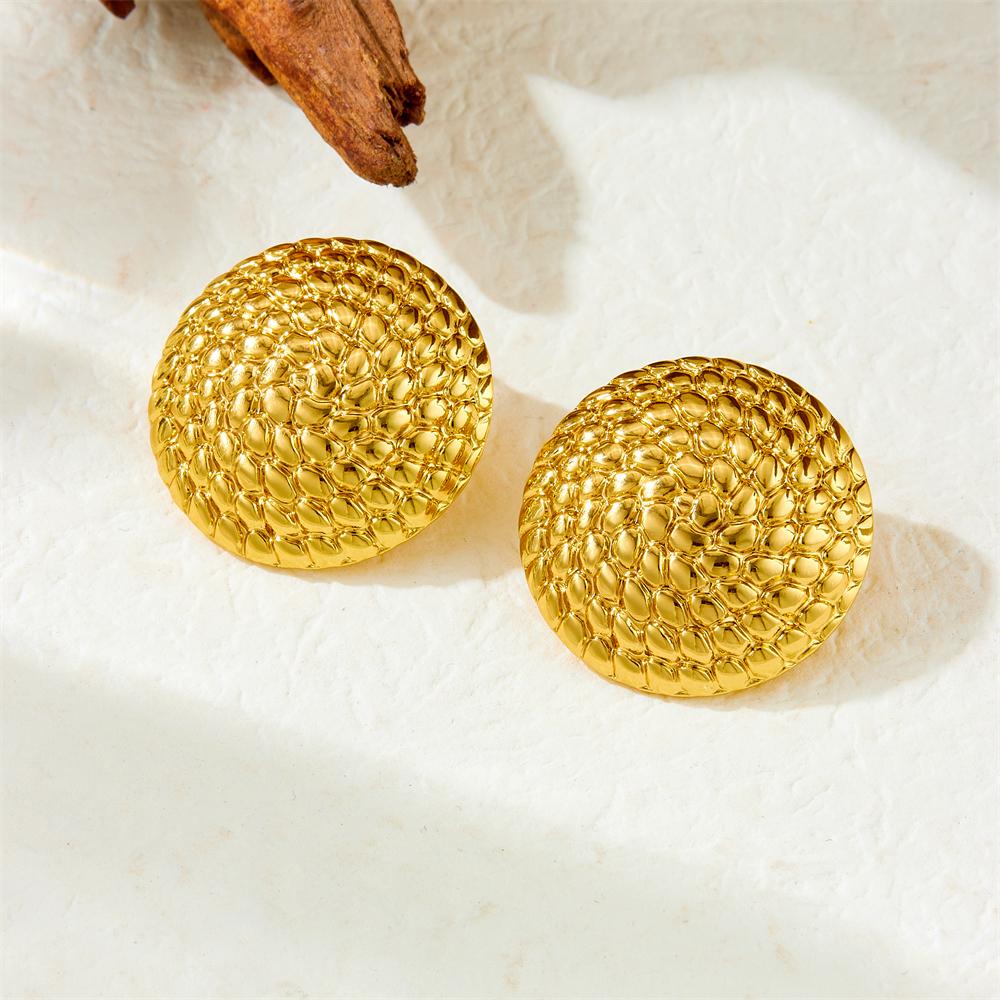 DIEYURO 316L Stainless Steel Golden Exaggerated Woven Texture Circular Earring Womens New Trend Fashion Ear Buckle Jewelry Gift