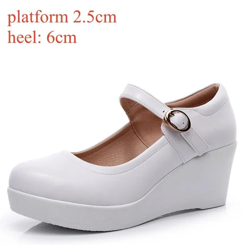 Small Plus Size 33-43 Genuine Leather Shoes Platform Wedges Mary Janes Women Spring 2025 High Heels Pumps for Office Model