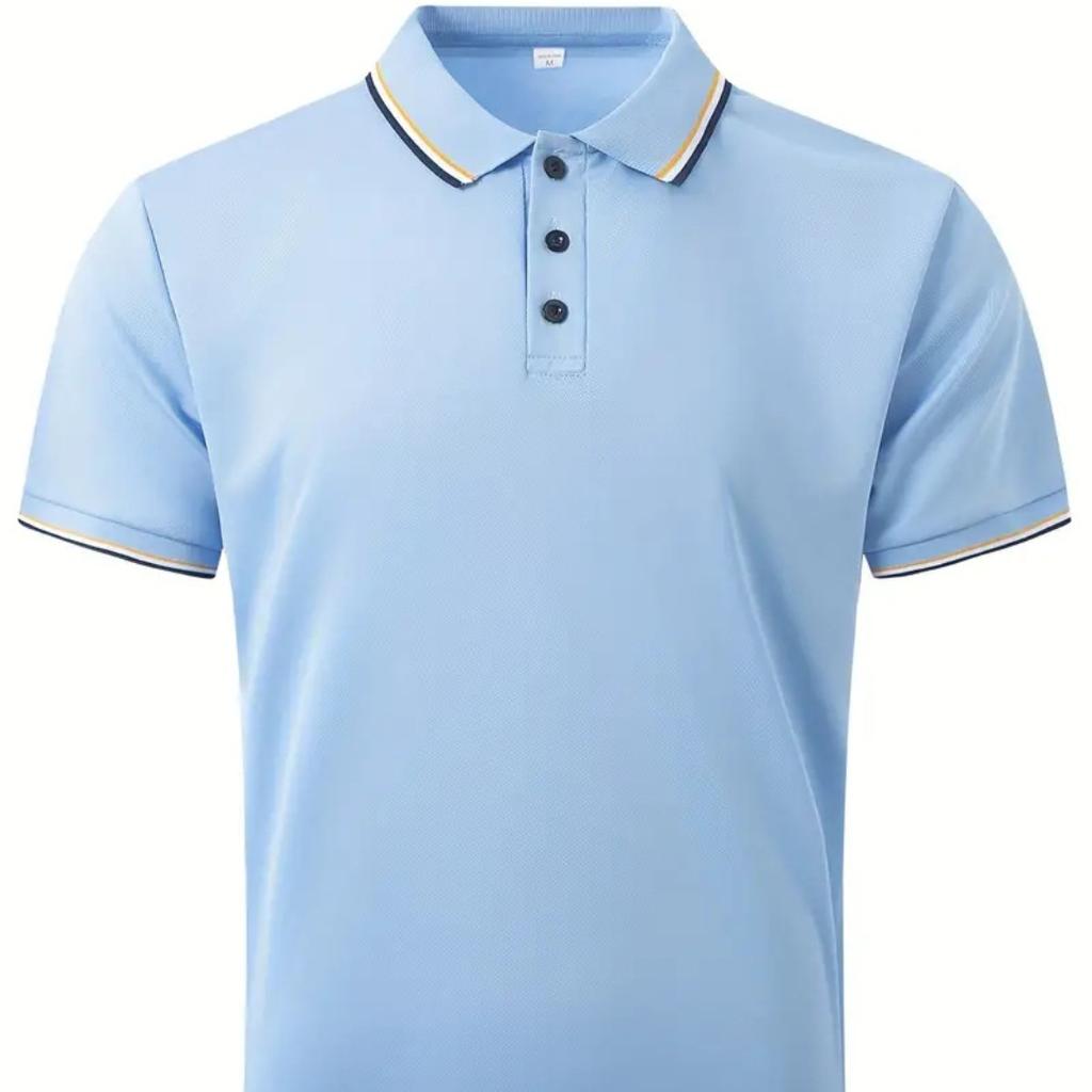 New Men's Slim POLO Shirt Ribbed Striped Lapel Buttons Solid Colour Splicing T-shirt Tops