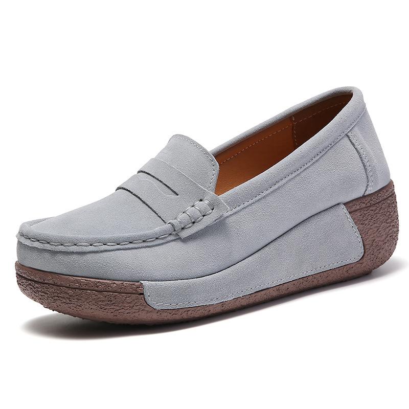 Women Platform Shoes 5cm High Retro Suede Wedge Loafers Non-Slip Casual Walking Shoes Height Increasing