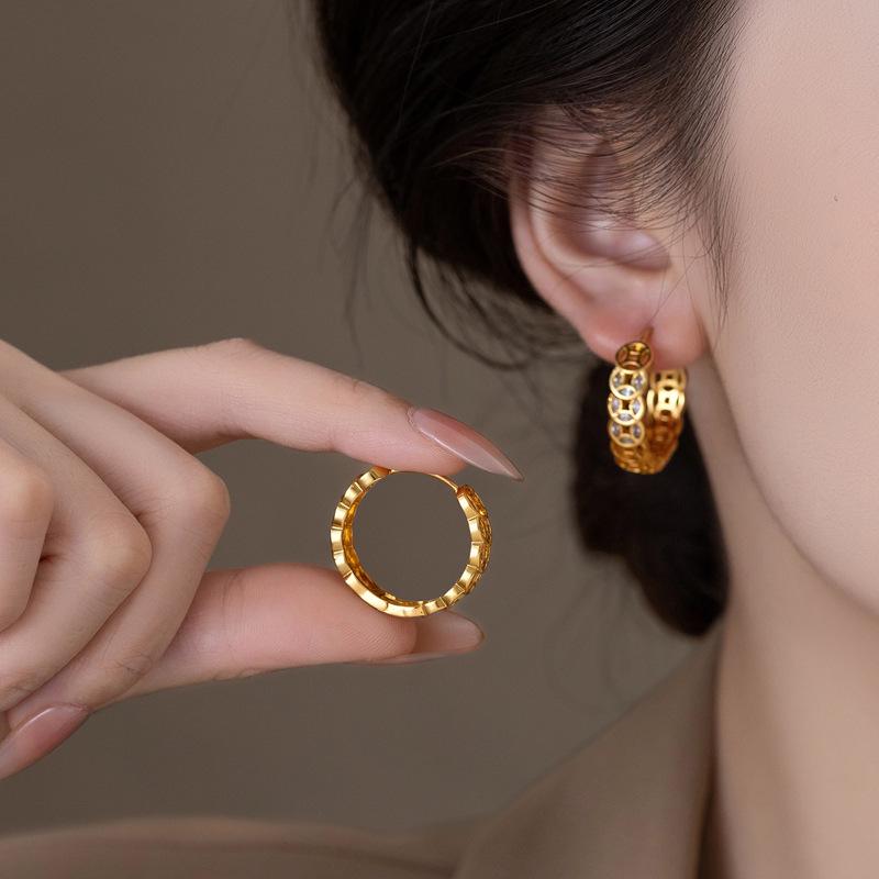 Niche Copper Coin Zirconia Ear Cuff for Women - 2025 New Fresh Sweet Fashion Style Earrings