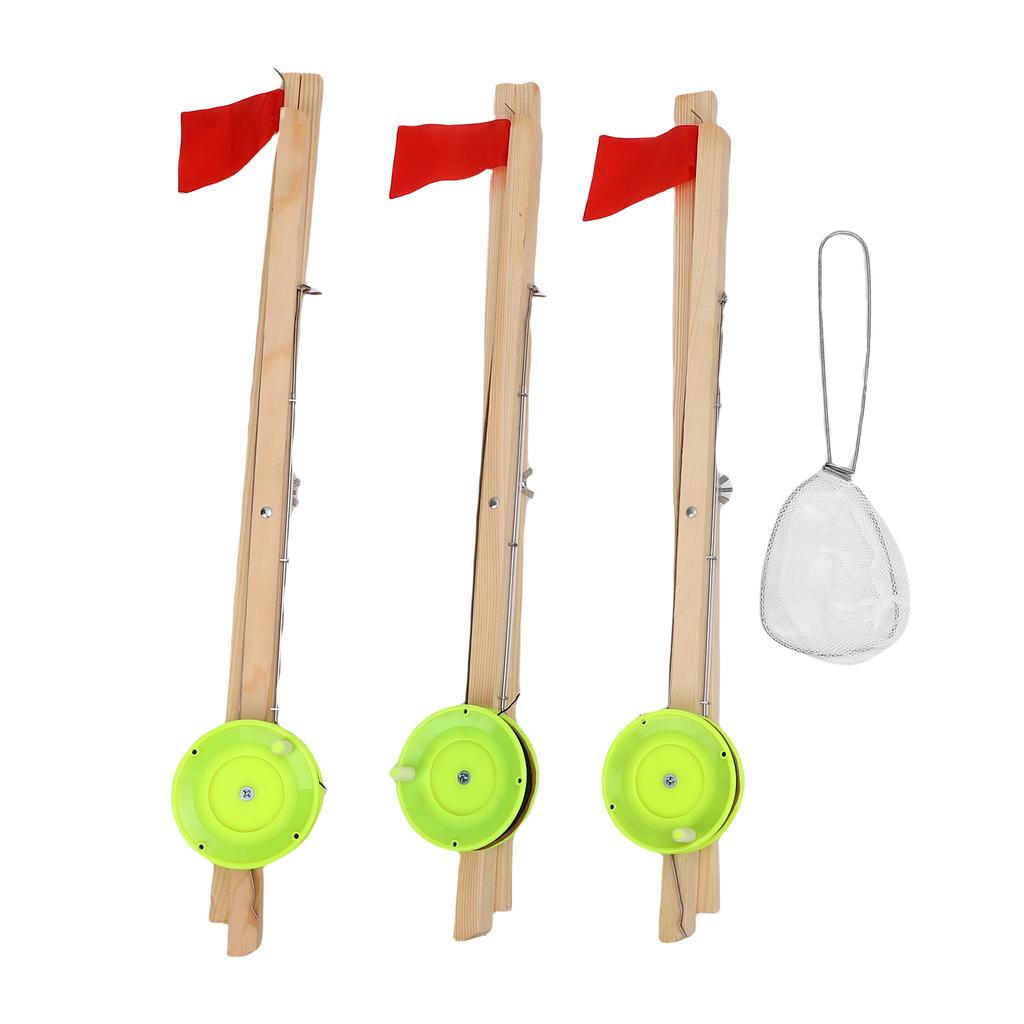 Ice Fishing Tip Up Flag High Visibility Flag Ice Fishing Equipment Gear with Fishing Net and 50M Nylon String
