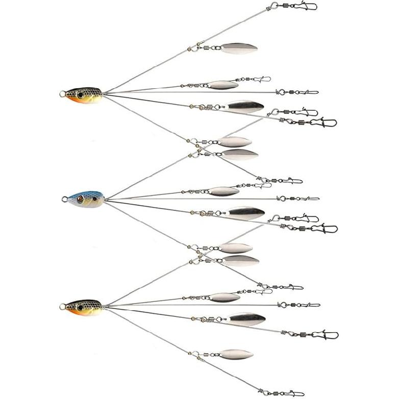 Alabama Rig for Bass Fishing Lure Bait 5 Arms Umbrella A-Rig Swimbait with 4 Willow Leaf Blades for Trout Perch Walleye Freshwater/Saltwater Boat