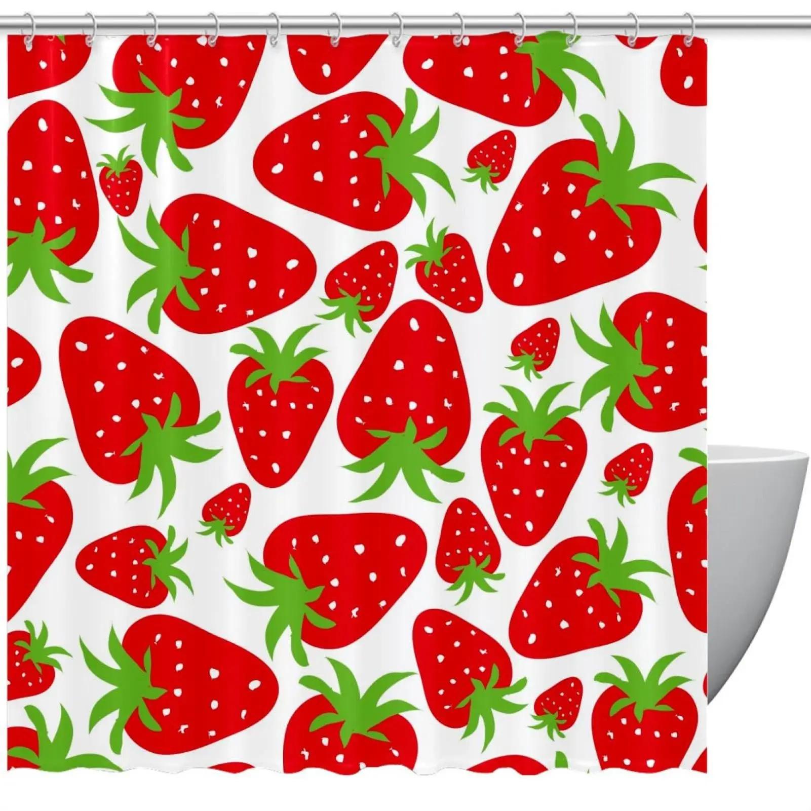 

Lovely Strawberry Shower Curtain Pink Modern Simple Home Bathtub Screen Bathroom Decoration Washable Shower Curtain With Hooks W60H190(CM)-1 Pcs